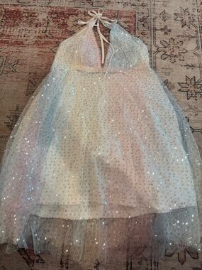 Sparkling White Halter Tulle Party Dress